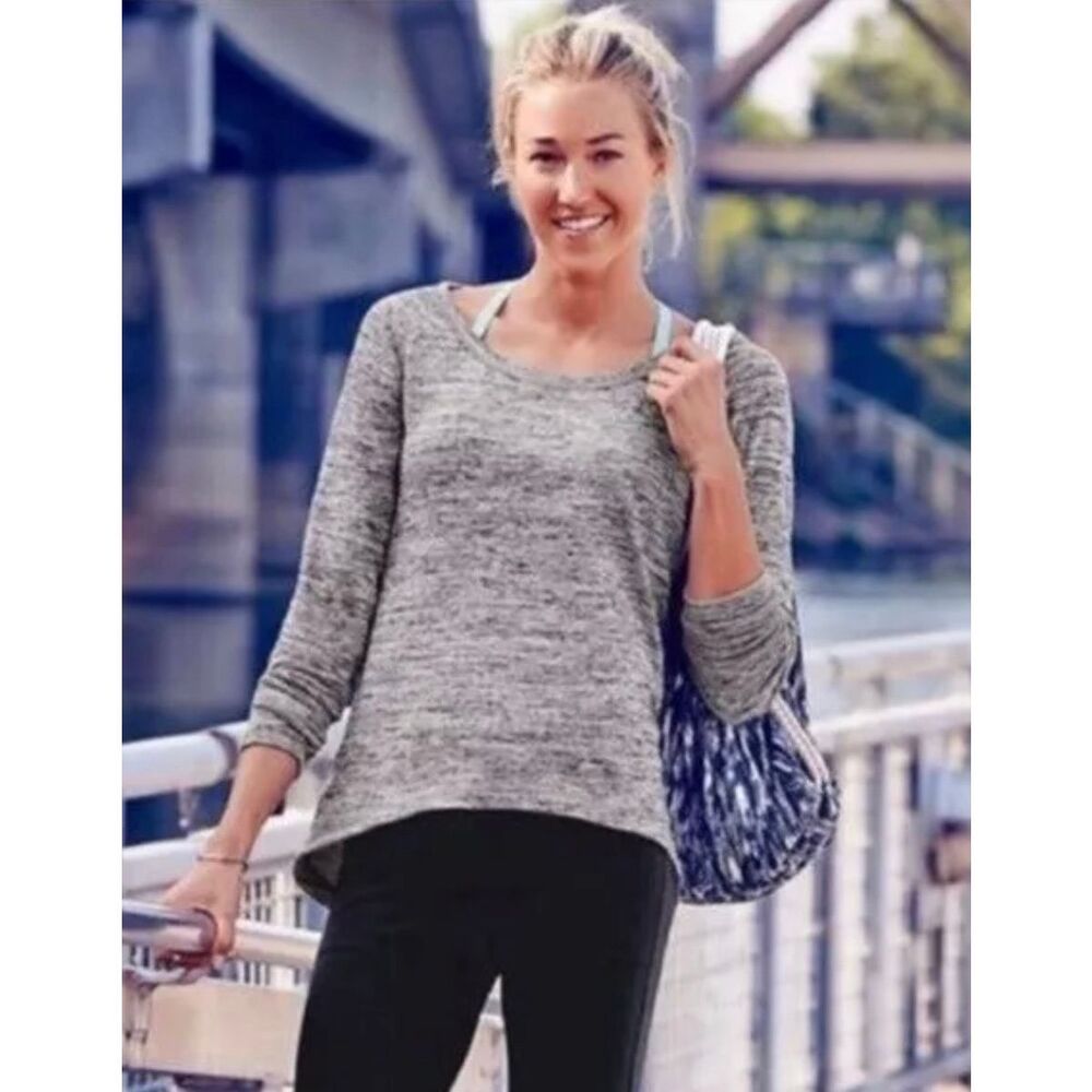Athleta Sweater No Sweatin' It‎ Sharkbite Long Sleeve Marled Grey Women’s Small